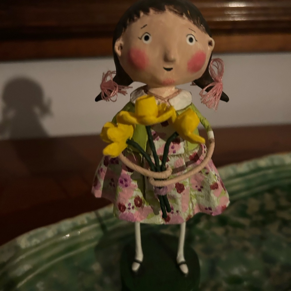 Handcrafted Doll with Floral Dress and Yellow Flowers